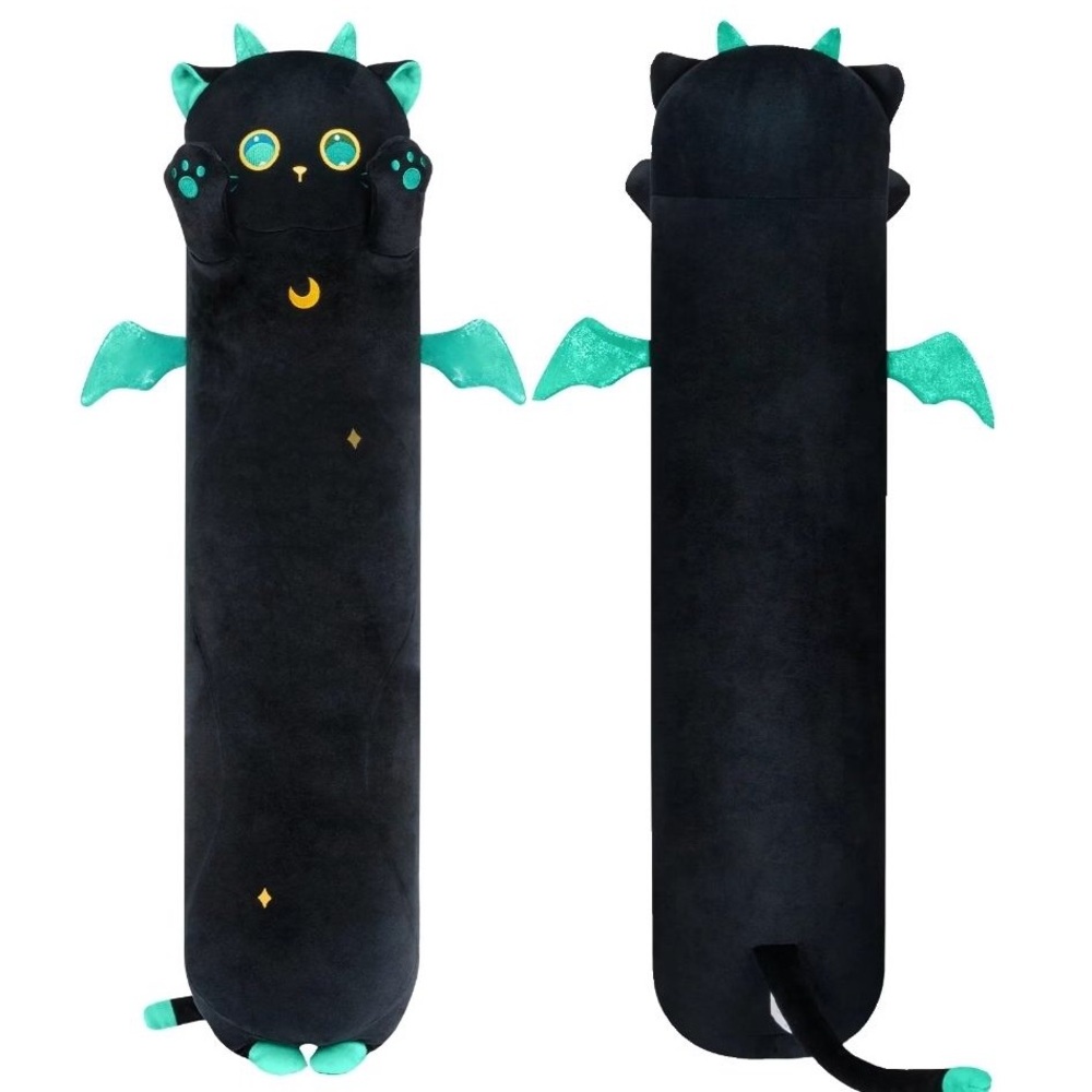 MEWAII 🐈‍⬛ Black Cat W Wings Long 35” Huggable Cat Pillow Plush NWT
